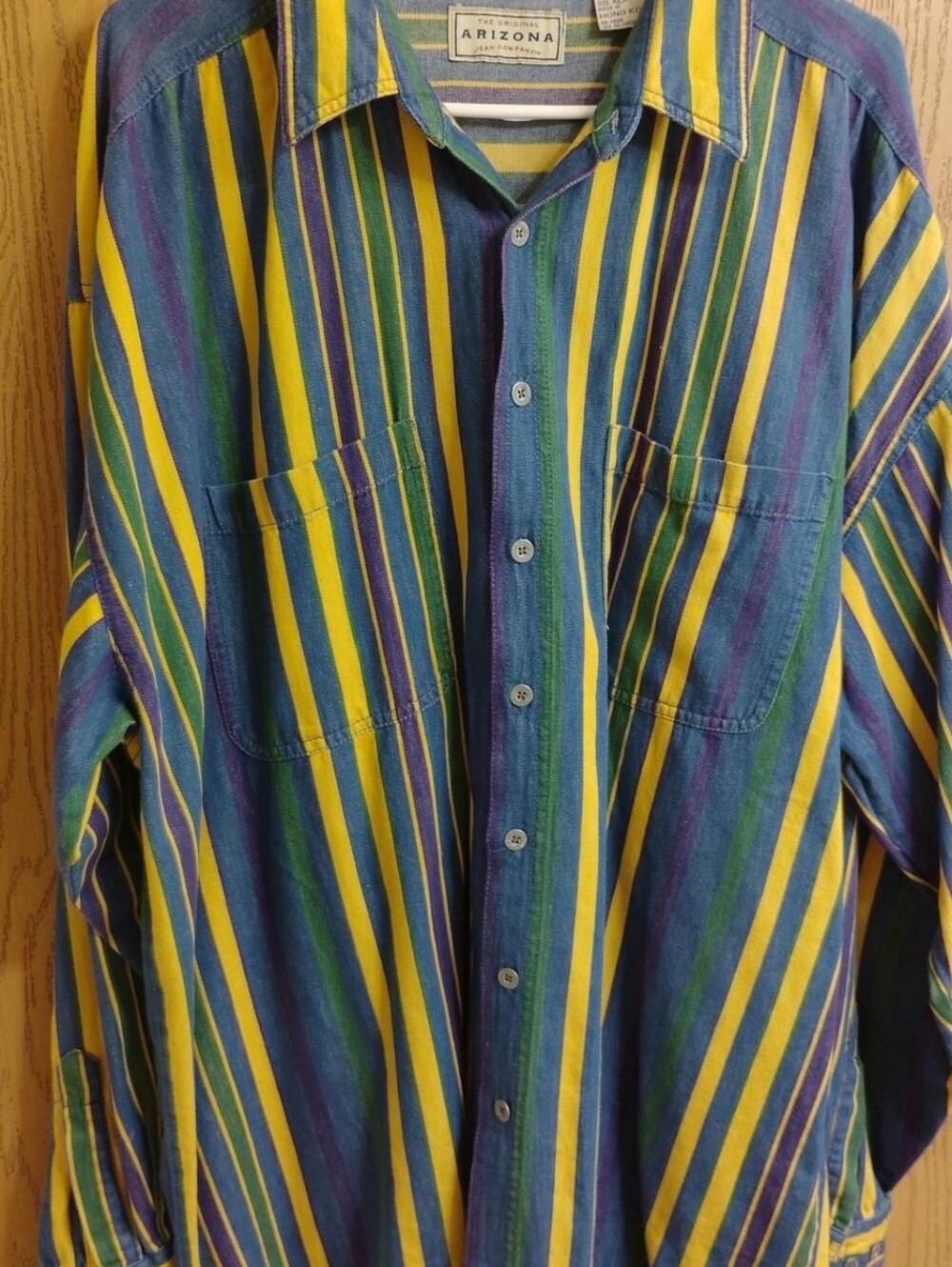 Arizona Jean Company Striped Button-Down Shirt in Yellow, Blue & Green